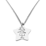 Star shaped drawing necklace on silver chain